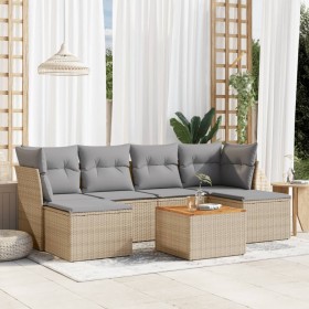 Juego de sofás jardín con cojines beige mezcla 7 pzas ratán PE de , Conjuntos de jardín - Ref: Foro24-3256101, Precio: 427,01...