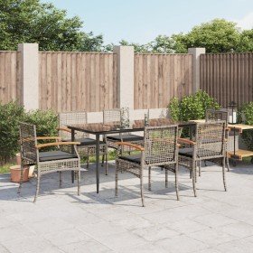 Set comedor jardín 7 pzas y cojines ratán sintético gris en Conjuntos de jardín | Comprar online en Foru.es