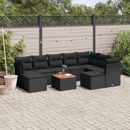 Set de sofás de jardín 10 pzas cojines ratán sintético negro de , Conjuntos de jardín - Ref: Foro24-3256293, Precio: 619,98 €...