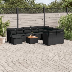 Set de sofás de jardín 11 pzas y cojines ratán sintético negro de , Conjuntos de jardín - Ref: Foro24-3256300, Precio: 693,05...