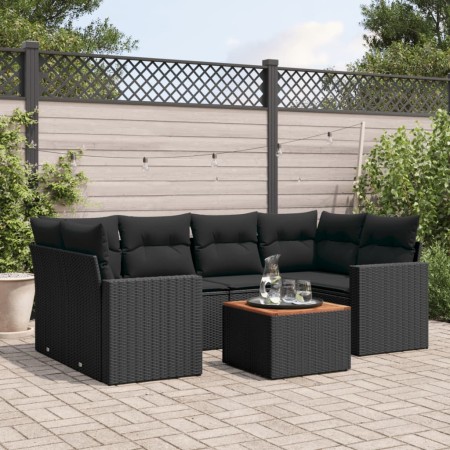 Set de comedor de jardín 7 pzas y cojines ratán sintético negro de , Conjuntos de jardín - Ref: Foro24-3256349, Precio: 496,1...