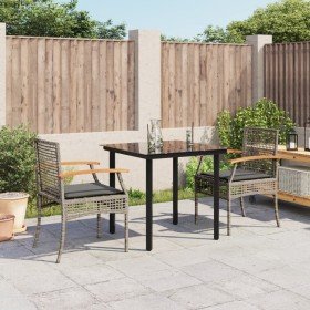 Set comedor de jardín 3 piezas con cojines ratán sintético gris en Conjuntos de jardín | Comprar online en Foru.es