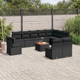 Set de sofás de jardín 11 pzas y cojines ratán sintético negro de , Conjuntos de jardín - Ref: Foro24-3256503, Precio: 660,02...