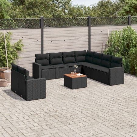 Set de sofás de jardín 10 pzas cojines ratán sintético negro de , Conjuntos de jardín - Ref: Foro24-3256517, Precio: 680,90 €...