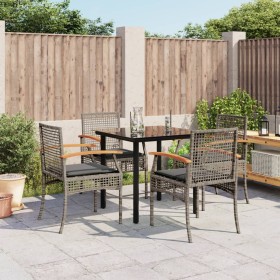 Set comedor de jardín 5 piezas con cojines ratán sintético gris en Conjuntos de jardín | Comprar online en Foru.es