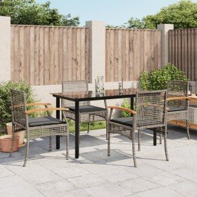 Set comedor de jardín 5 piezas con cojines ratán sintético gris en Conjuntos de jardín | Comprar online en Foru.es