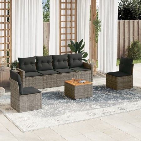 Set de sofás de jardín 7 piezas con cojines ratán PE gris de , Conjuntos de jardín - Ref: Foro24-3256844, Precio: 406,50 €, D...