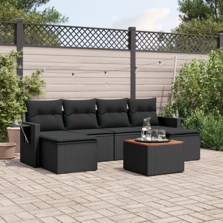 Set de comedor de jardín 7 pzas y cojines ratán sintético negro de , Conjuntos de jardín - Ref: Foro24-3257014, Precio: 442,5...