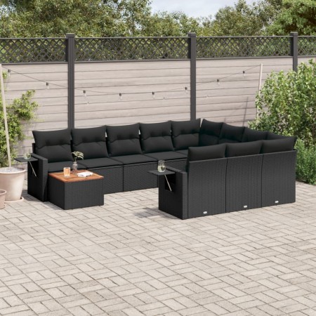 Set de sofás de jardín 11 pzas y cojines ratán sintético negro de , Conjuntos de jardín - Ref: Foro24-3257077, Precio: 690,46...