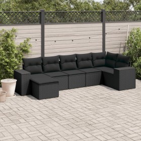 Set de comedor de jardín 7 pzas y cojines ratán sintético negro de , Conjuntos de jardín - Ref: Foro24-3255212, Precio: 468,2...