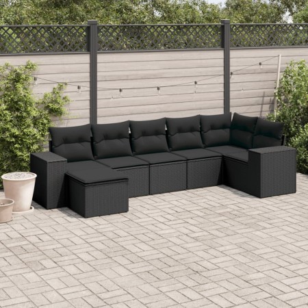 Set de comedor de jardín 7 pzas y cojines ratán sintético negro de , Conjuntos de jardín - Ref: Foro24-3255212, Precio: 468,2...