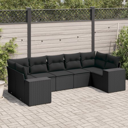Set de comedor de jardín 7 pzas y cojines ratán sintético negro de , Conjuntos de jardín - Ref: Foro24-3255322, Precio: 489,0...