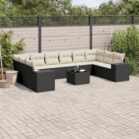 Set de sofás de jardín 11 pzas y cojines ratán sintético negro de , Conjuntos de jardín - Ref: Foro24-3255413, Precio: 655,49...