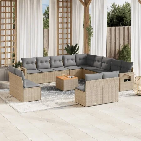 Set sofás jardín 14 pzas y cojines ratán sintético beige mezcla de , Conjuntos de jardín - Ref: Foro24-3257151, Precio: 856,4...
