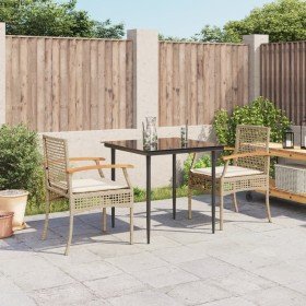 Set comedor de jardín 3 pzas con cojines ratán sintético beige en Conjuntos de jardín | Comprar online en Foru.es