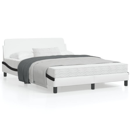 Estructura cama cabecero cuero sintético blanco negro 120x200cm de , Camas y somieres - Ref: Foro24-373164, Precio: 144,03 €,...