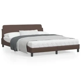 Brown synthetic leather headboard bed frame 160x200 cm by , Beds and slatted bases - Ref: Foro24-373220, Price: 190,88 €, Dis...