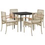 Set comedor de jardín 5 pzas con cojines ratán sintético beige en Conjuntos de jardín | Comprar online en Foru.es