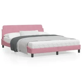Pink velvet bed frame with headboard 160x200 cm by , Beds and slatted bases - Ref: Foro24-373217, Price: 149,76 €, Discount: %