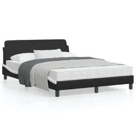Black white synthetic leather headboard bed frame 140x200cm by , Beds and slatted bases - Ref: Foro24-373203, Price: 142,65 €...
