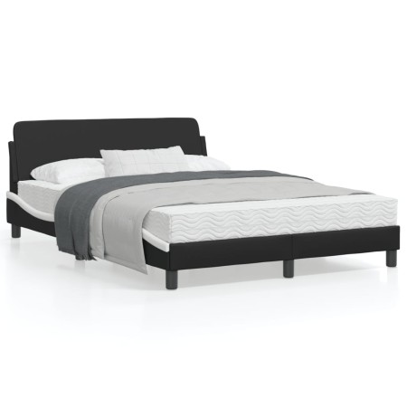 Estructura cama cabecero cuero sintético negro blanco 140x200cm de , Camas y somieres - Ref: Foro24-373203, Precio: 145,07 €,...