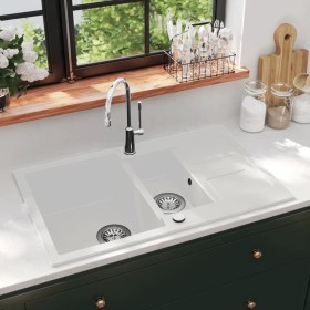 Fregadero de cocina de granito con dos senos blanco de , Fregaderos - Ref: Foro24-144859, Precio: 234,67 €, Descuento: %