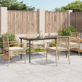 Set comedor de jardín 5 pzas con cojines ratán sintético beige en Conjuntos de jardín | Comprar online en Foru.es