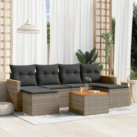 Set de sofás de jardín 7 piezas con cojines ratán PE gris de , Conjuntos de jardín - Ref: Foro24-3226228, Precio: 356,47 €, D...