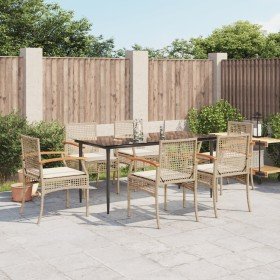 Set comedor de jardín 7 pzas con cojines ratán sintético beige en Conjuntos de jardín | Comprar online en Foru.es