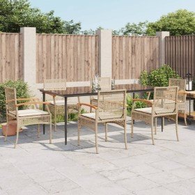 Set comedor de jardín 7 pzas con cojines ratán sintético beige en Conjuntos de jardín | Comprar online en Foru.es