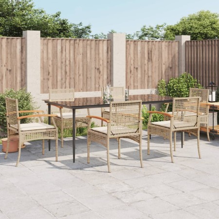 Set comedor de jardín 7 pzas con cojines ratán sintético beige en Conjuntos de jardín | Comprar online en Foru.es