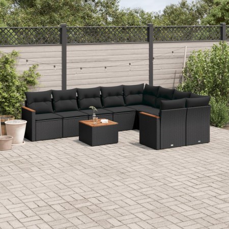 Set de sofás de jardín 10 pzas cojines ratán sintético negro de , Conjuntos de jardín - Ref: Foro24-3226307, Precio: 606,75 €...
