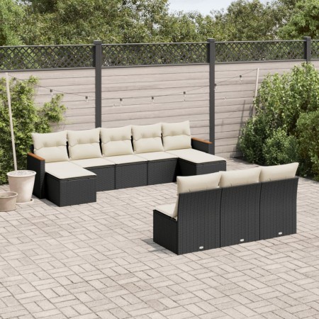 Set de sofás de jardín 10 pzas cojines ratán sintético negro de , Conjuntos de jardín - Ref: Foro24-3226385, Precio: 488,95 €...