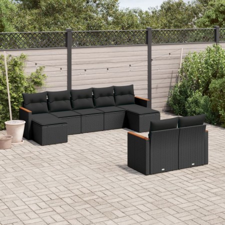 Set de sofás de jardín 8 piezas y cojines ratán sintético negro de , Conjuntos de jardín - Ref: Foro24-3226398, Precio: 529,7...