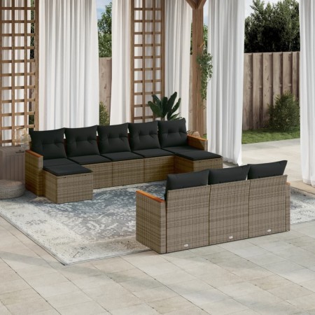 Set de sofás de jardín 10 pzas con cojines ratán sintético gris de , Conjuntos de jardín - Ref: Foro24-3226417, Precio: 546,5...