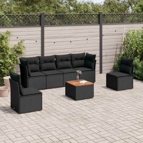 Set de comedor de jardín 7 pzas y cojines ratán sintético negro de , Conjuntos de jardín - Ref: Foro24-3255880, Precio: 429,3...