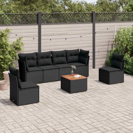 Set de comedor de jardín 7 pzas y cojines ratán sintético negro de , Conjuntos de jardín - Ref: Foro24-3255880, Precio: 429,3...