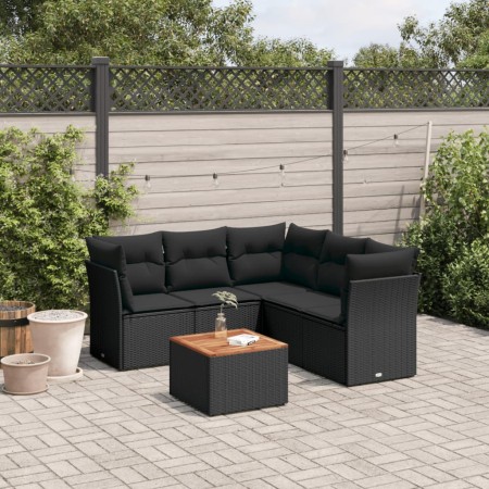 Set de sofás de jardín 6 piezas y cojines ratán sintético negro de , Conjuntos de jardín - Ref: Foro24-3255964, Precio: 398,8...