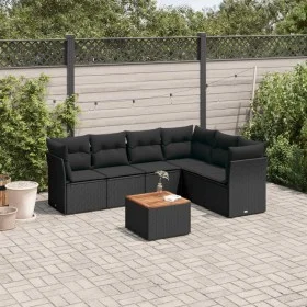 Set de comedor de jardín 7 pzas y cojines ratán sintético negro de , Conjuntos de jardín - Ref: Foro24-3255985, Precio: 424,3...