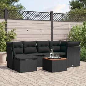 Set de comedor de jardín 7 pzas y cojines ratán sintético negro de , Conjuntos de jardín - Ref: Foro24-3256076, Precio: 428,3...
