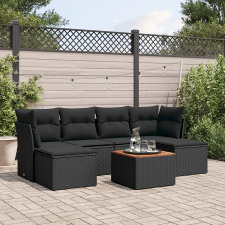 Set de comedor de jardín 7 pzas y cojines ratán sintético negro de , Conjuntos de jardín - Ref: Foro24-3256097, Precio: 420,7...