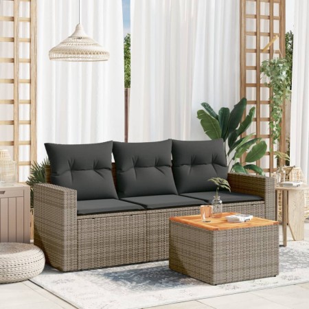 Set de sofás de jardín 4 pzas y cojines ratán sintético gris de , Conjuntos de jardín - Ref: Foro24-3256326, Precio: 253,08 €...