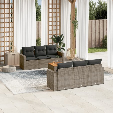 Set de sofás de jardín 7 piezas con cojines ratán PE gris de , Conjuntos de jardín - Ref: Foro24-3256347, Precio: 460,32 €, D...