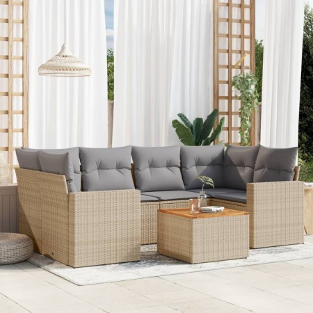Juego de sofás jardín con cojines beige mezcla 7 pzas ratán PE de , Conjuntos de jardín - Ref: Foro24-3256353, Precio: 495,50...