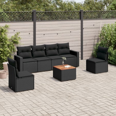 Set de comedor de jardín 7 pzas y cojines ratán sintético negro de , Conjuntos de jardín - Ref: Foro24-3256398, Precio: 423,1...