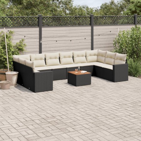 Set de sofás de jardín 11 pzas y cojines ratán sintético negro de , Conjuntos de jardín - Ref: Foro24-3256623, Precio: 633,30...