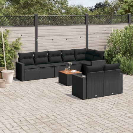 Set de sofás de jardín 8 piezas y cojines ratán sintético negro de , Conjuntos de jardín - Ref: Foro24-3256538, Precio: 626,1...