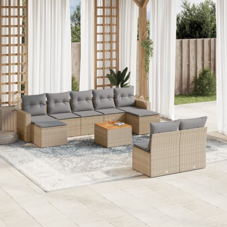 Juego de sofás jardín con cojines beige 10 pzas ratán sintético de , Conjuntos de jardín - Ref: Foro24-3256654, Precio: 600,3...