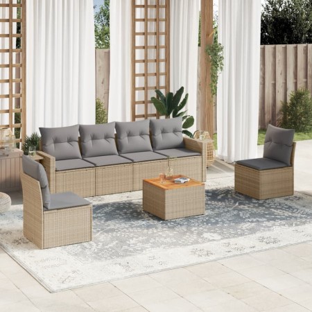 Juego de sofás jardín con cojines beige mezcla 7 pzas ratán PE de , Conjuntos de jardín - Ref: Foro24-3256843, Precio: 438,49...