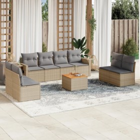 Juego de sofás jardín con cojines beige mezcla 9 pzas ratán PE de , Conjuntos de jardín - Ref: Foro24-3256857, Precio: 533,17...